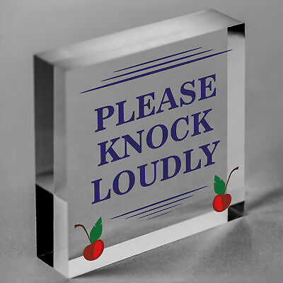 Please Knock Loudly Hanging Door Sign Plastic Contempary Wall Decorative Plaque