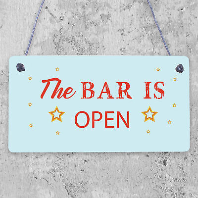 Novelty The Bar Is Open Plaque Home Bar Man Cave Alcohol Beer Vodka Gin Sign