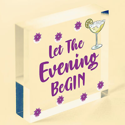 Fun Vintage Let The Evening BeGIN - Gin & Tonic Wood Hanging Heart Sign Gift Bar