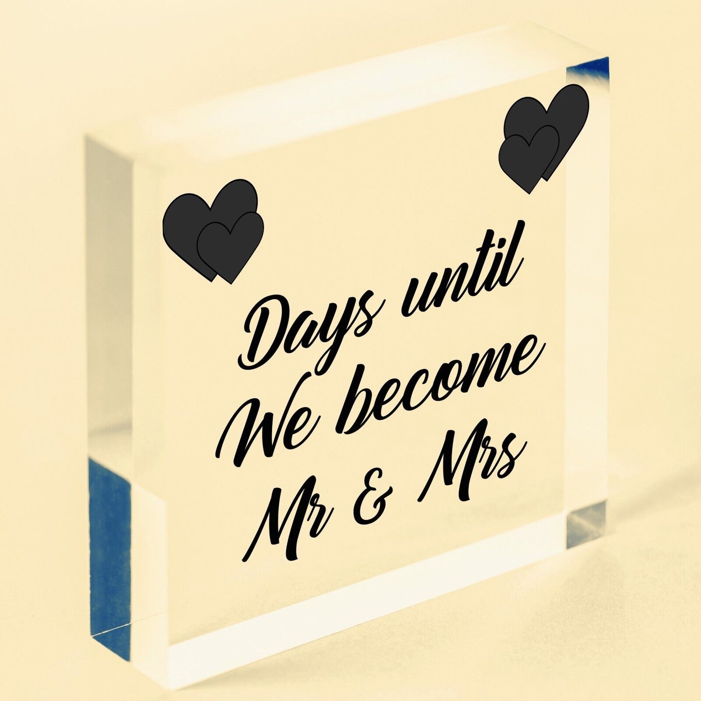 Wedding Mr & Mrs Marriage Countdown Acrylic Sign Husband Free Standing Plaque