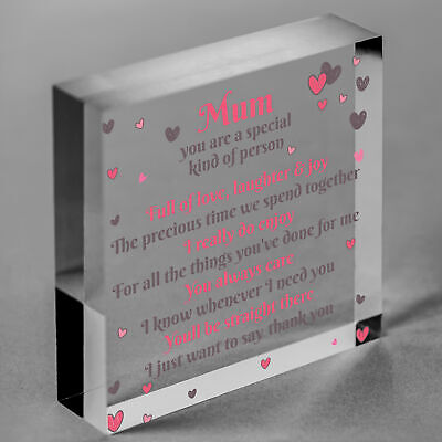 THANK YOU Mum Gifts Wooden Heart For Her Mummy Daughter Birthday Christmas