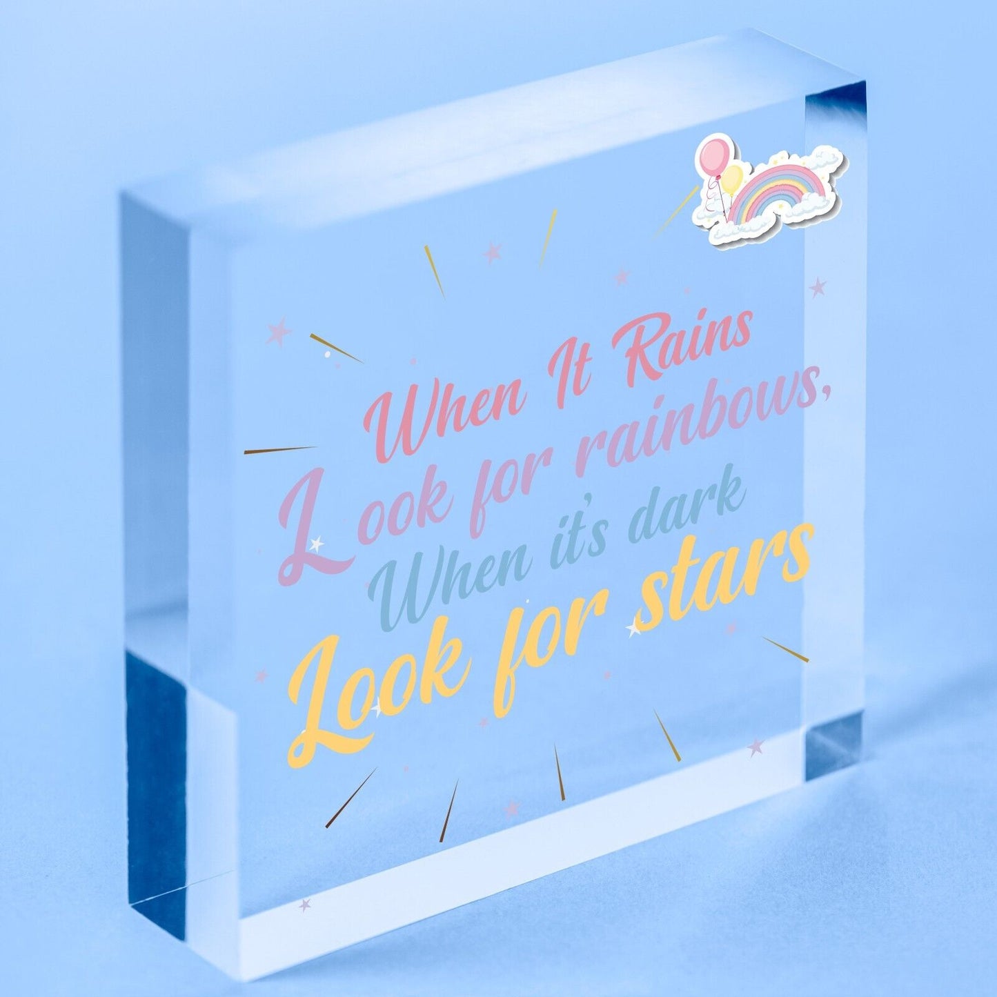 When It Rains Rainbows Stars Wooden Hanging Plaque Sign Love Friendship Gift