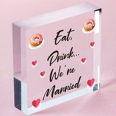 Shabby & Chic Wedding Sign Eat Drink Married Bride Groom Plaque Present Gift