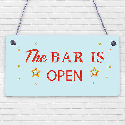 Novelty The Bar Is Open Plaque Home Bar Man Cave Alcohol Beer Vodka Gin Sign