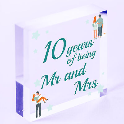 10 Year Anniversary Gift Wooden Heart Sign Mr And Mrs 10th Anniversary Plaque