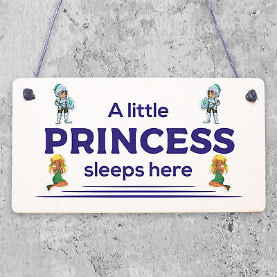 Princess Sleeps Plaque Door Nursery Bedroom Sign Gift Baby Girls Fairytale Decor