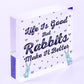 Rabbits Make Life Better Wooden Hanging Heart Plaque Pet Rabbit Hutch Sign Decor