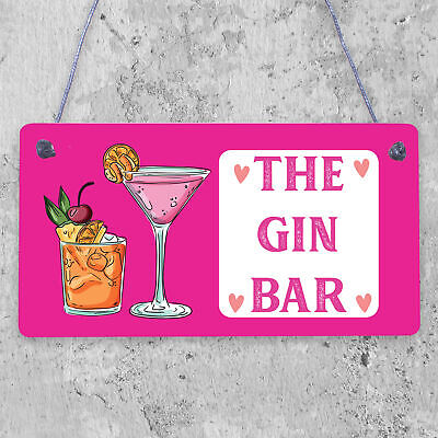 Vintage The Gin Bar Hanging Plaque Home Bar Gift Man Cave Signs Kitchen Pub