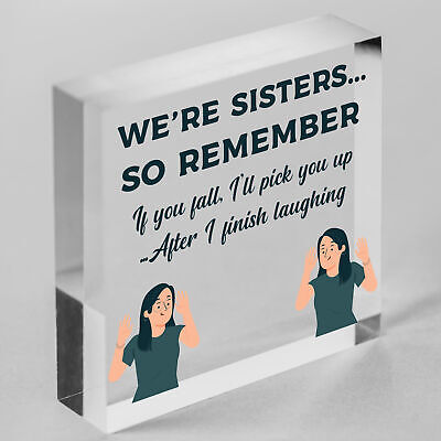 Sisters Fall Finish Laughing Novelty Wooden Hanging Plaque Sign Sister Gifts