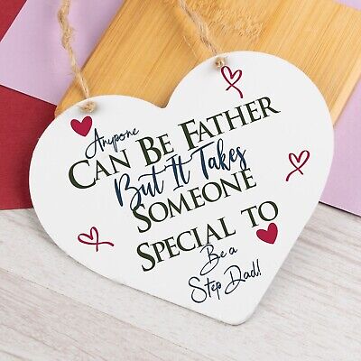 Special Stepdad Fathers Day Dad Birthday Gift Present Wooden Hanging Heart Sign