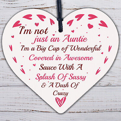 Crazy Auntie Plaque Wooden Heart Funny Auntie Gift For Birthday Xmas Thank You