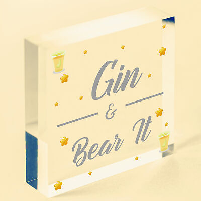 Gin & Bear It Funny Alcohol Man Cave Home Bar Pub Hanging Plaque Shed Gift Sign