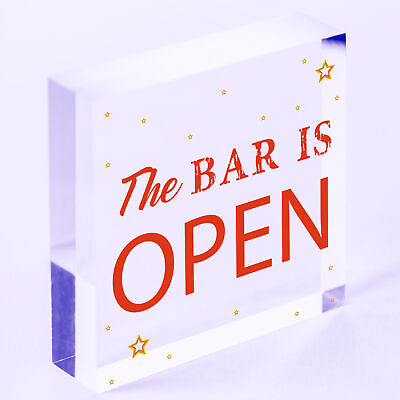 Novelty The Bar Is Open Plaque Home Bar Man Cave Alcohol Beer Vodka Gin Sign