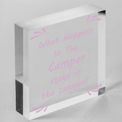 What Happens In The Camper Novelty Wooden Hanging Plaque Gift VW Camper Van Sign