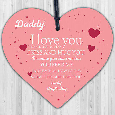 Daddy I Love You Wood Heart Father's Day Gifts For Him Dad Daughter Son Birthday