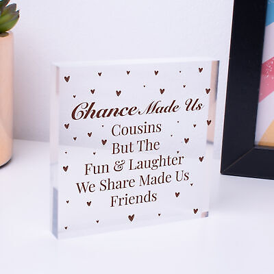 Cousins Fun Laughter Wooden Hanging Heart Plaque Sign Friendship Family Love