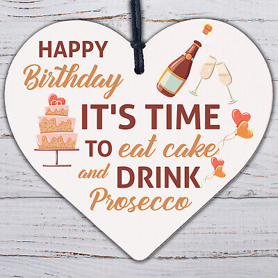 Prosecco Happy Birthday Wooden Heart Mum Daughter Best Friend Card Alcohol Gifts