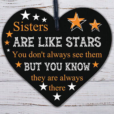 Sisters Are Like Stars Wooden Heart Thank You Gift For Birthday Best Friend Gift