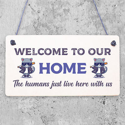 Cat Sign Welcome To Our Home Cat Lover Gift Door Sign Gift For Men Women