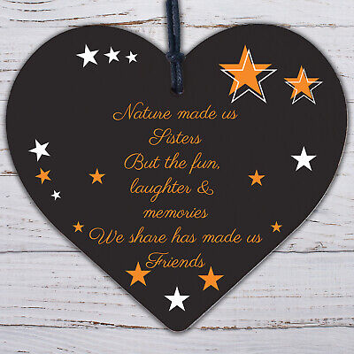 Sister Friends Gifts Wooden Heart Chic Plaque Family Friendship Thank You Gift