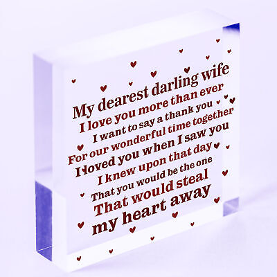 Wedding Anniversary Gift Wooden Heart Husband Wife Gift For Her Women Thank You