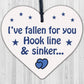 Fallen For You Hook Line Sinker Wooden Hanging Heart Valentines Day Love Plaque