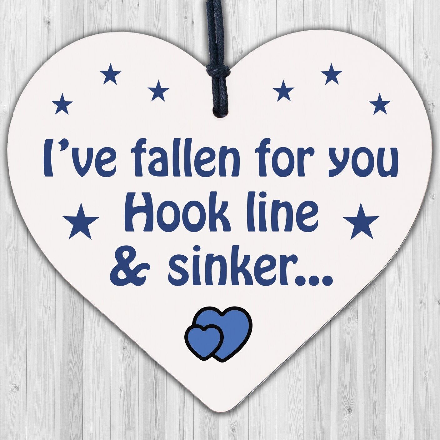 Fallen For You Hook Line Sinker Wooden Hanging Heart Valentines Day Love Plaque