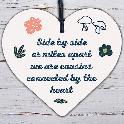 Cousin Birthday Gift Wooden Heart Chic Plaque Keepsake Family Friendship Sign