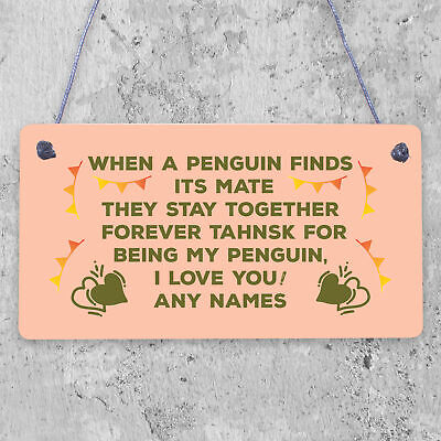 Novelty Gift For Valentines Anniversary Penguin Couple Gift Personalised