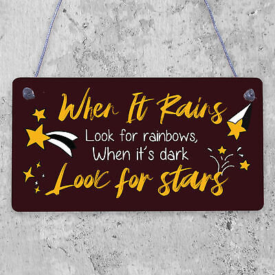 When It Rains Rainbows Stars Wooden Hanging Plaque Sign Love Friendship Gift