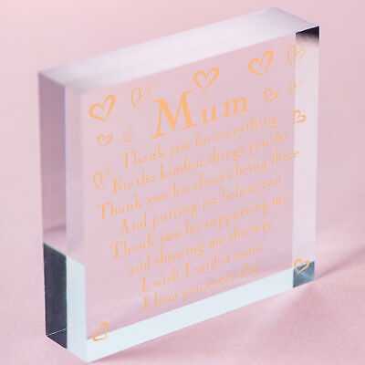 THANK YOU Gift For Mum Mummy Birthday Christmas Shabby Chic Wood Heart Plaque