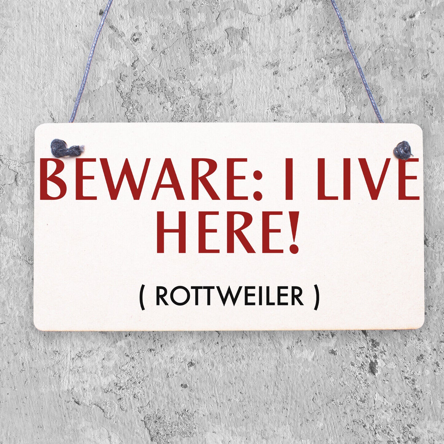 BEWARE I LIVE HERE Rottweiler Hanging Outdoor Dog Warning Sign Gate Security NEW