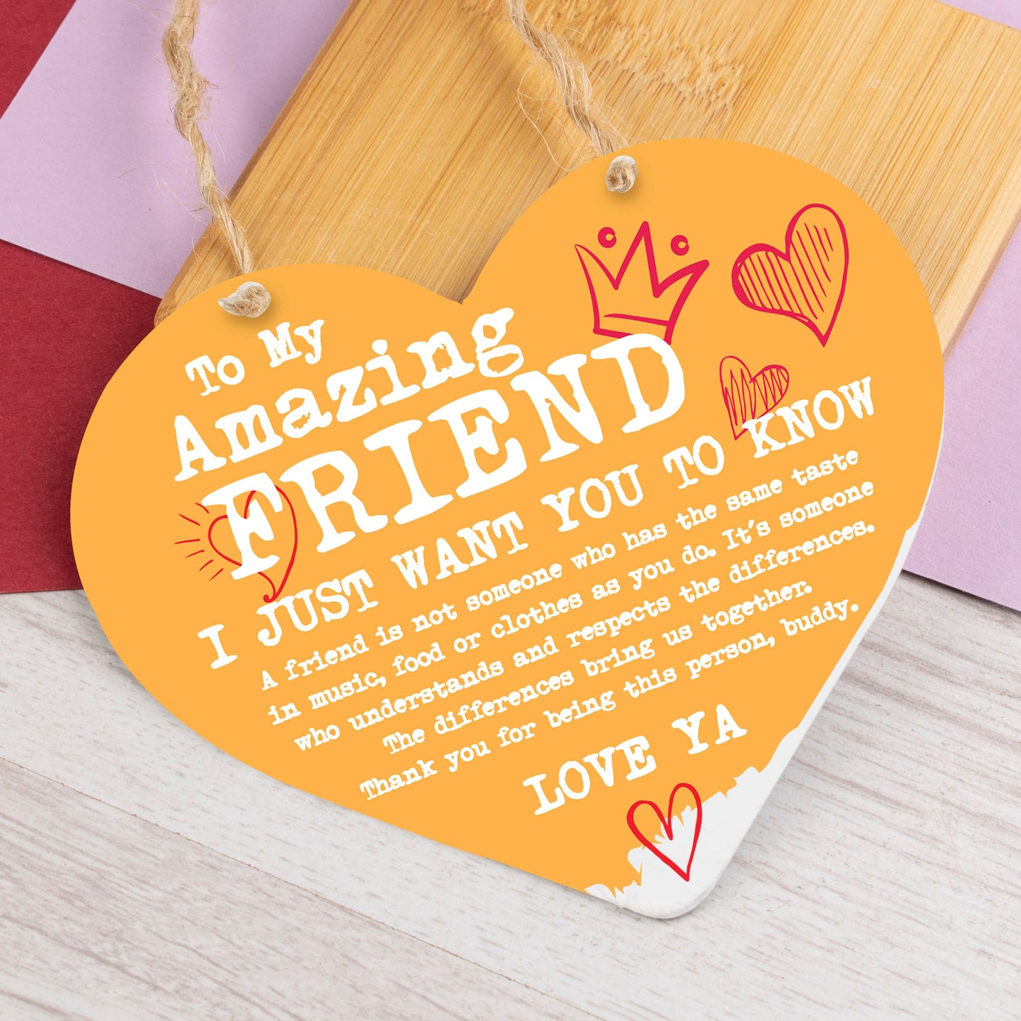 Best Friend Gift Heart Thank you Hanging Sign Friendship Gifts Plaque