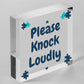 Please Knock Loudly Hanging Door Sign Plastic Contempary Wall Decorative Plaque