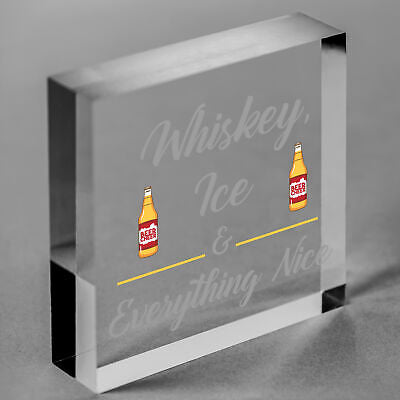 Whiskey Ice Nice Funny Alcohol Man Cave Friend Hanging Plaque Home Bar Gift Sign