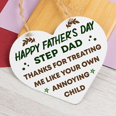 Step Dad Fathers Day Gifts Wooden Heart Funny Fathers Day Card Gift For Step Dad