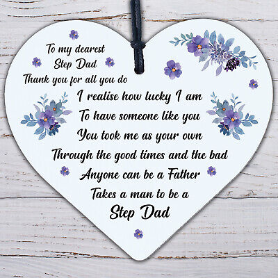 Step Dad Gift Novelty Plaque Wooden Heart Thank You Gift For Him Gifts For Dad