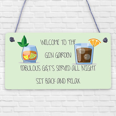 Welcome To The Gin Garden Hanging Home Bar Pub Sign Gift For Her