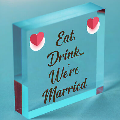 Shabby & Chic Wedding Sign Eat Drink Married Bride Groom Plaque Present Gift