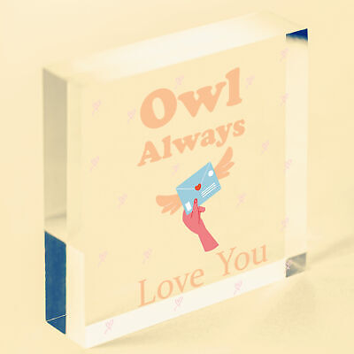 Valentines: OWL ALWAYS LOVE YOU - Wood Hanging Heart Plaque Sign Friendship Gift