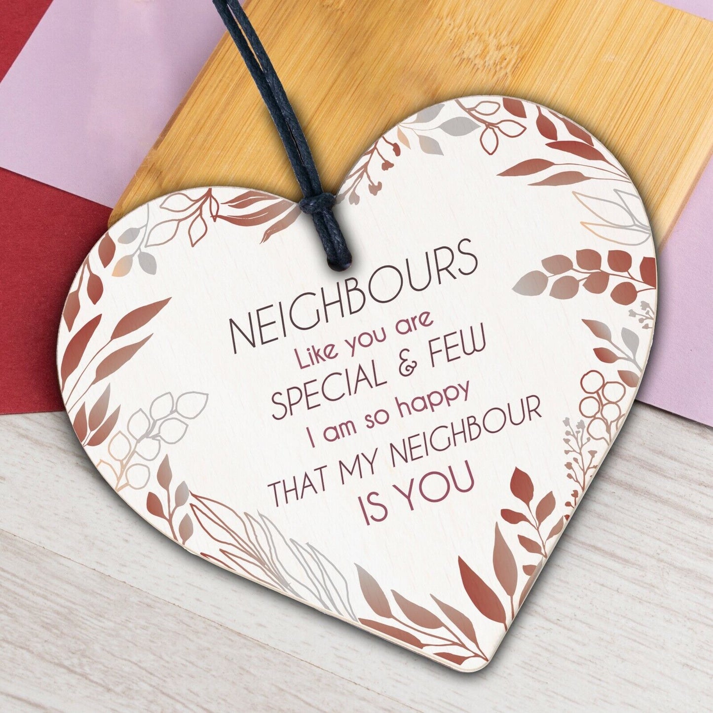 Thank You Neighbour Gift Wooden Heart Plaque Friendship Friend Home Gift Sign