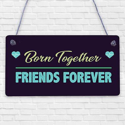 Born Together Friends Forever Twin Keepsake Gift Hanging Plaque Family Sign Baby