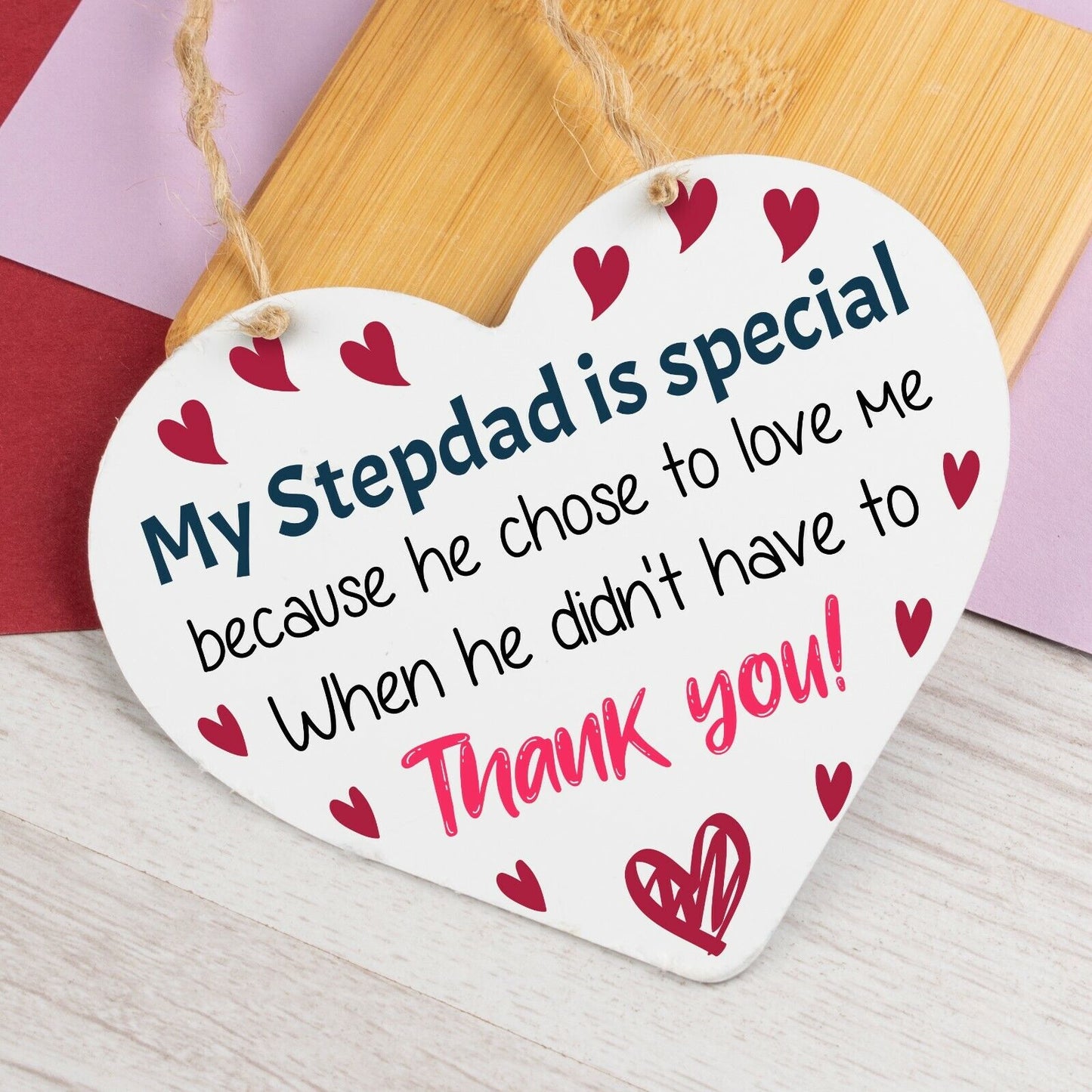 Stepdad Wood Heart FATHERS DAY Gifts For Him Daughter Son Birthday Thank You