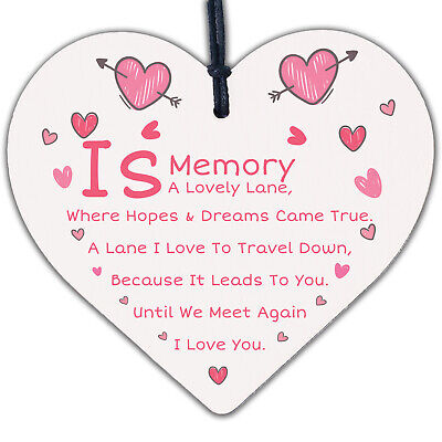 Memory Is A Lovely Lane Wooden Hanging Heart Memorial Plaque Heaven Love Sign