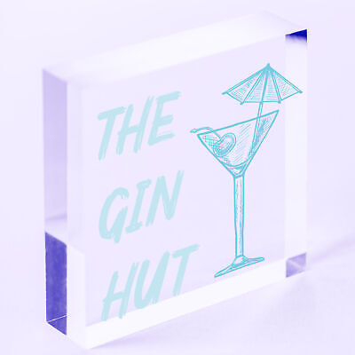 The Gin Hut Novelty Funny Home Bar Hanging Sign Garden Man Cave Decor Gifts