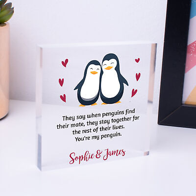 Personalised Penguin Couple Gifts for Her Him Girlfriend Boyfriend Wife Husband