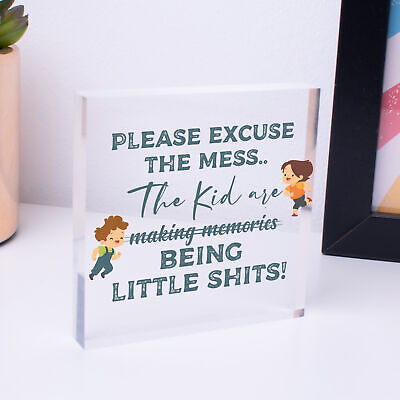 Please Excuse The Mess Novelty Wooden Hanging Plaque Parents Gift Kids Sign