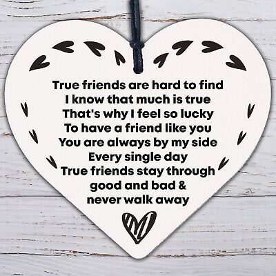 True Friend Wood Heart Plaque Friendship Sign Gift For Best Friend Birthday Xmas