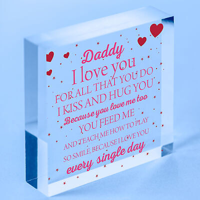 Daddy I Love You Wood Heart Father's Day Gifts For Him Dad Daughter Son Birthday