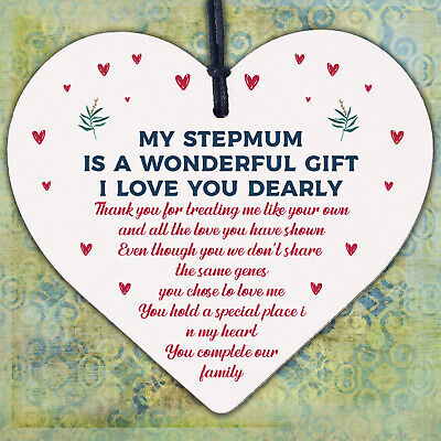 Step Mum Birthday Christmas Gifts From Daughter Son Wood Heart Thank You Mum